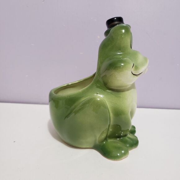 Planter Ceramic Frog Top Hat Home Country Farmhouse Decor 6"×4" - Picture 2 of 9